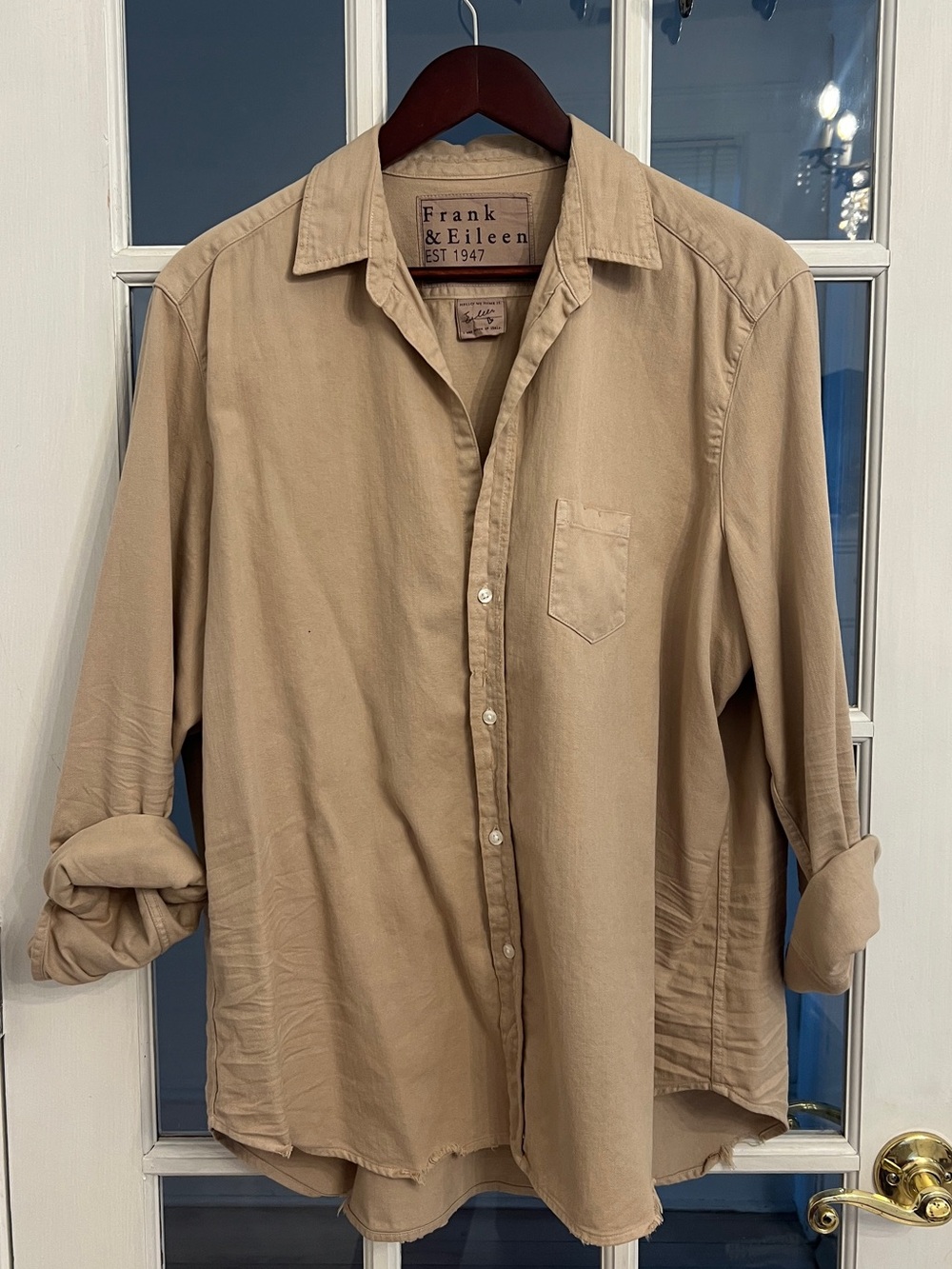 Frank & Eileen Women’s Eileen Tan Cotton Relaxed Button Down Shirt USA Size XL
